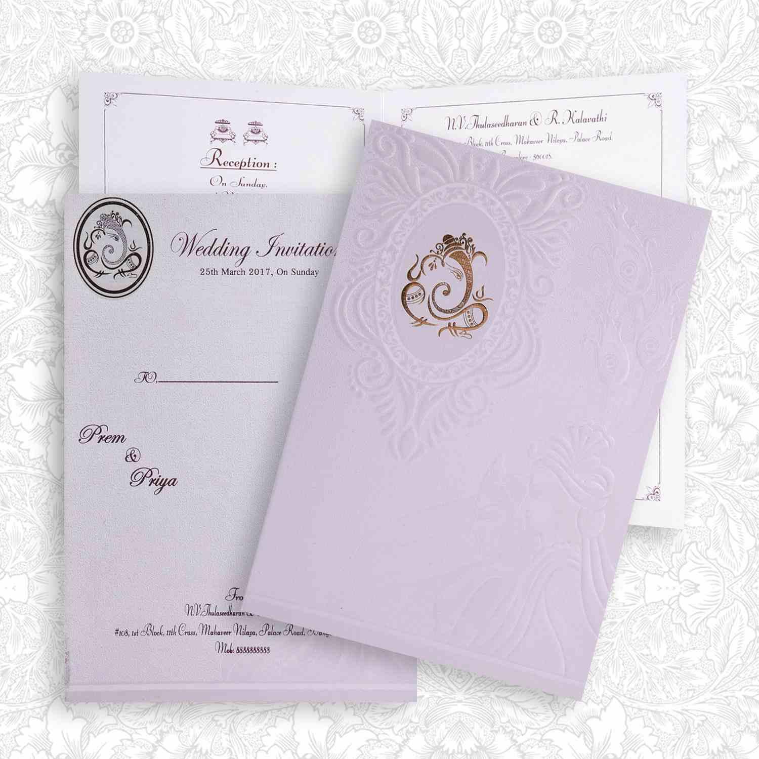 Well Groomed White Shading Gold Ganesha Wedding Card - KNK4790-4